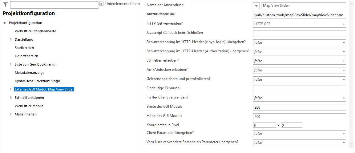 Konfiguration Externes GUI Modul Konfiguration Externes GUI Modul