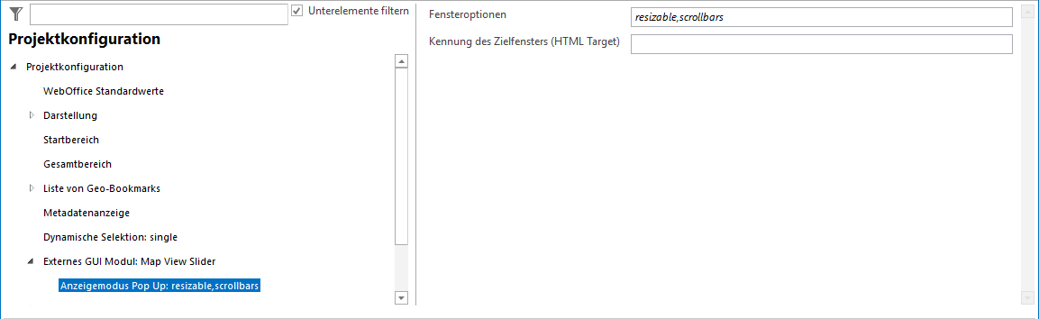 Anzeigemodus Pop Up Konfiguration