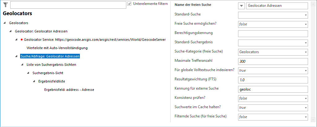 Geolocator Suche/Abfrage - Konfigurationsparameter