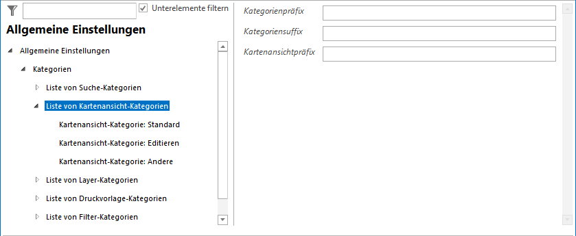 Konfiguration der Liste von Kartenansichten-Kategorien