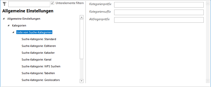 Konfiguration einer Liste der Suchkategorien