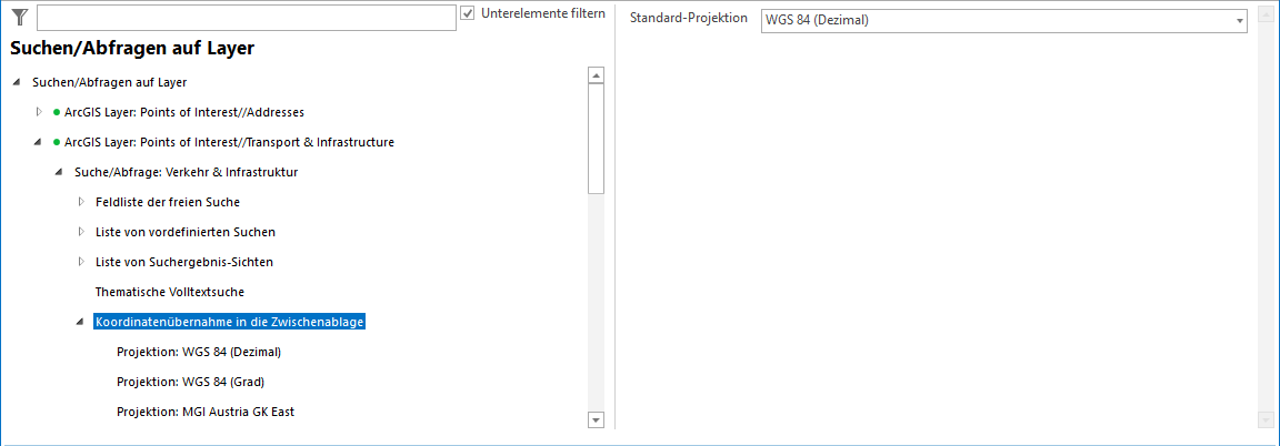 Koordinatenübernahme in die Zwischenablage - Definition von 1-n Zielprojektionen