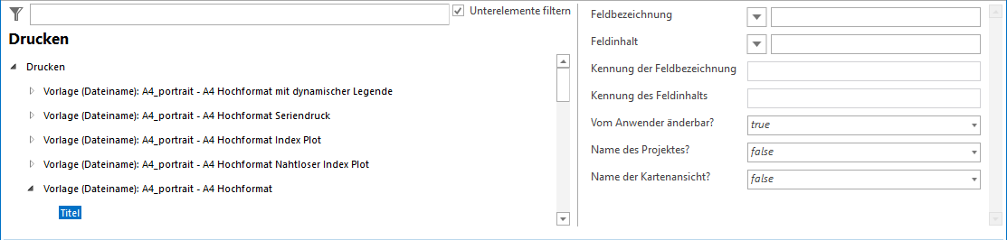 Konfiguration Drucktitel