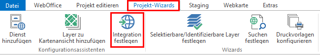 "Integration festlegen"- Konfigurationsassistent im Menü des WebOffice author standalone "Integration festlegen"- Konfigurationsassistent im Menü des WebOffice author standalone