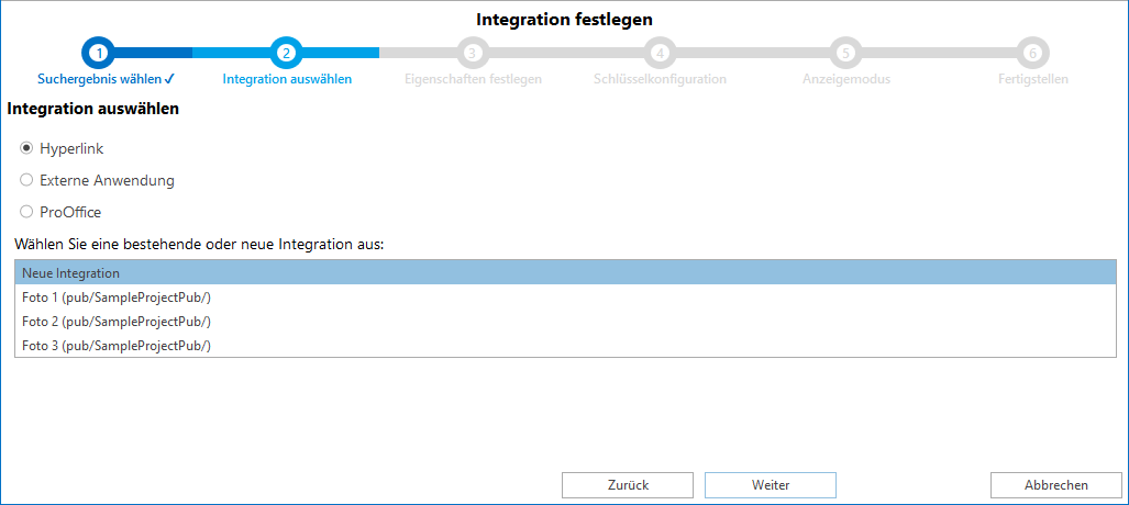Auswahl des Integrationstyps Auswahl des Integrationstyps
