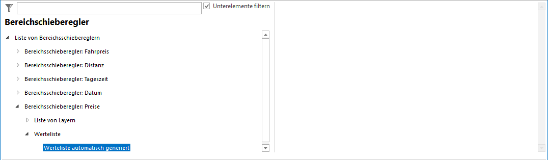 Konfiguration einer Werteliste automatisch generiert