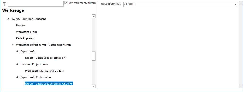 Export Dateiausgabeformat Konfiguration