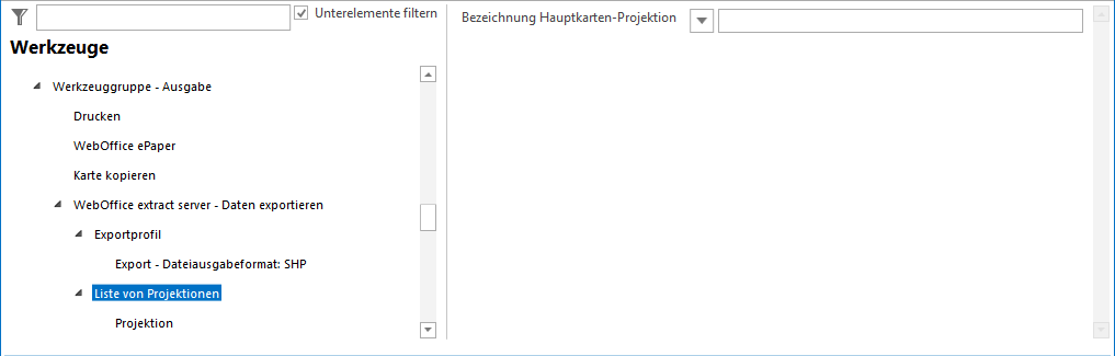 Liste von Projektionen Konfiguration