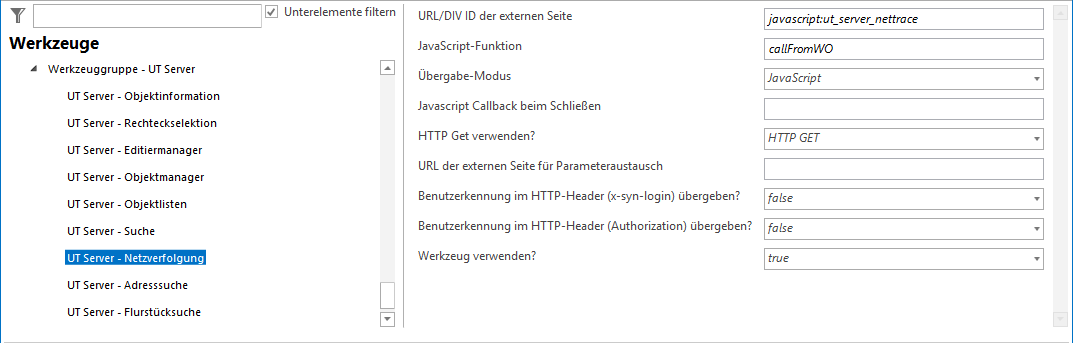 Konfiguration - UT Server - Netzverfolgung Konfiguration - UT Server - Netzverfolgung