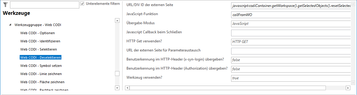 Konfiguration - Web CODI Deselektieren