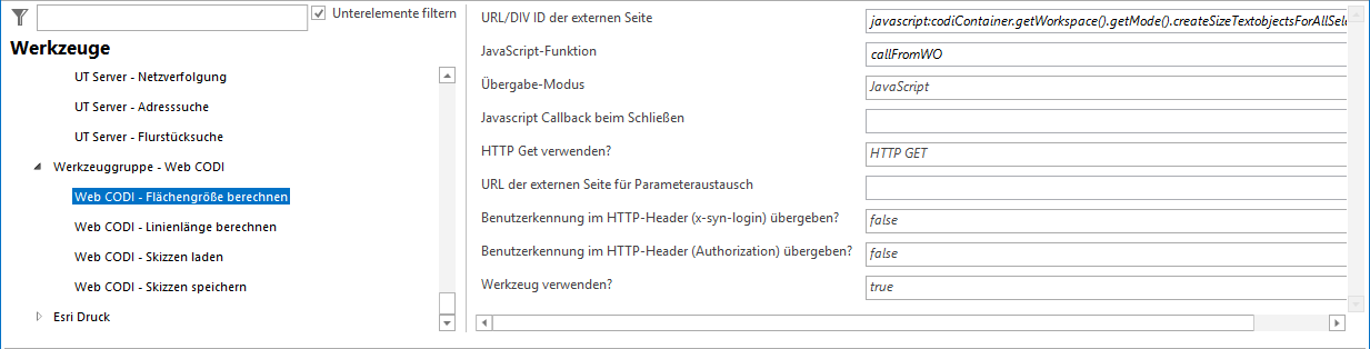 Konfiguration - Web CODI Flächengröße berechnen Konfiguration - Web CODI Flächengröße berechnen