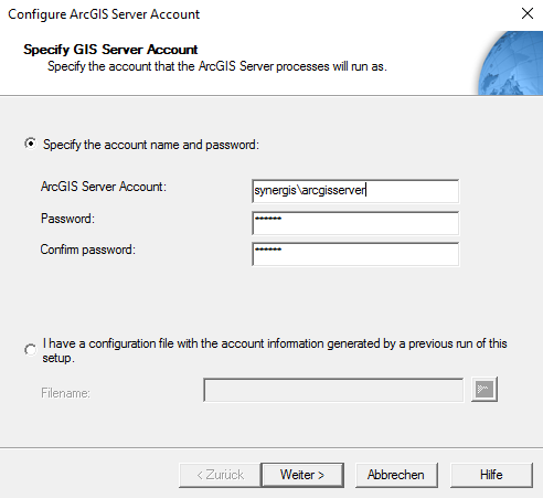 Specify the account name and password