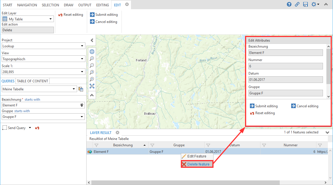Edit action "Delete"