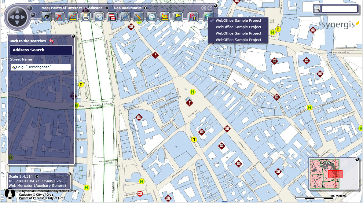 Project switching button and choice in the WebOffice flex (flash) client