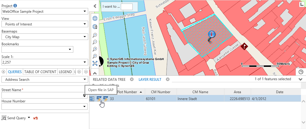 Connect SAP from WebOffice via button in layer result list in WebOffice core client
