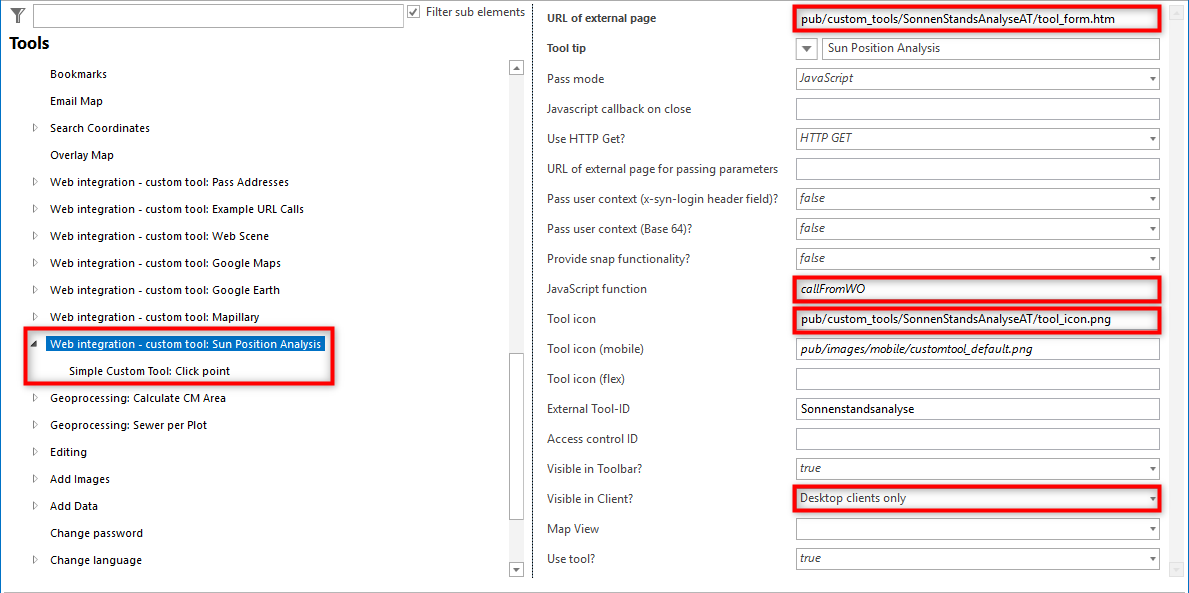 Configuration of a custom tool for sun position analysis Configuration of a custom tool for sun position analysis