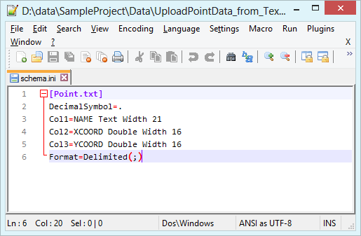 Structure of the schema.ini file