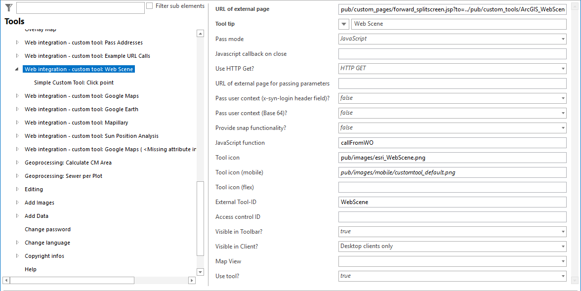 Configuring a custom tool for Web Scene