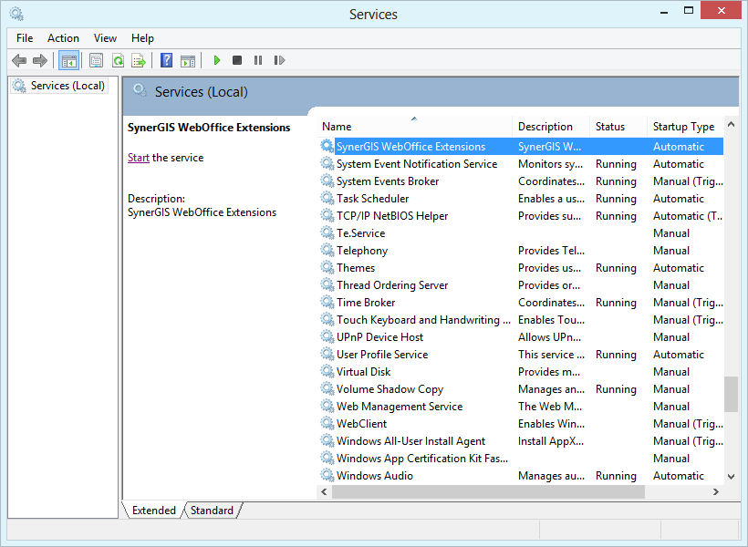 Stopped VertiGIS WebOffice Extensions Service Stopped VertiGIS WebOffice Extensions Service