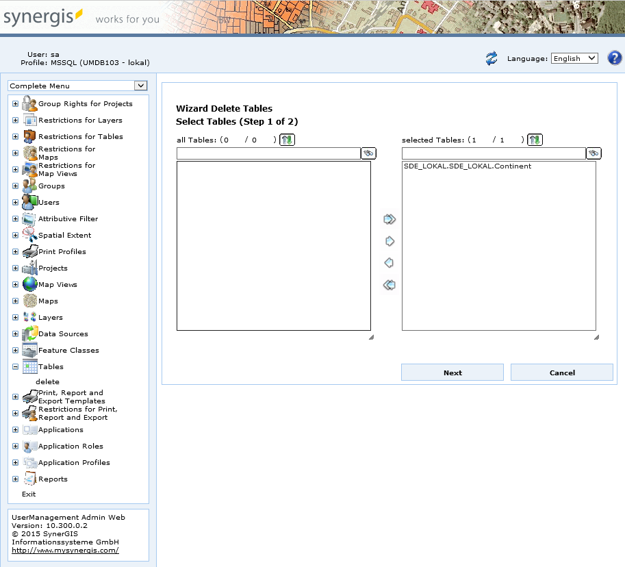 Delete a table - step 1