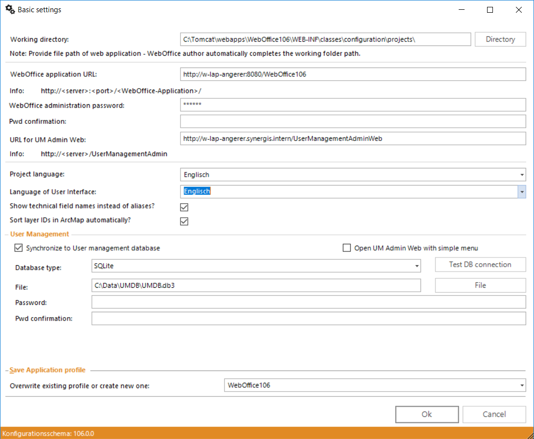 Basic settings in WebOffice author