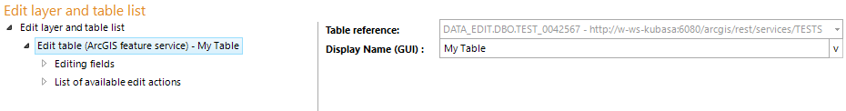Configuration of an edit table Configuration of an edit table