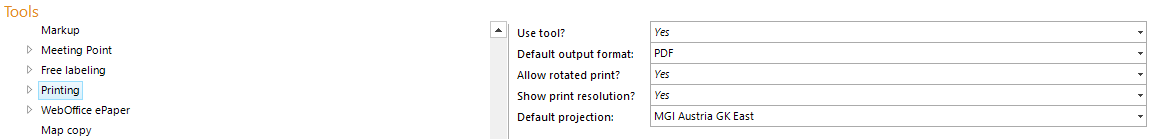 Printing tool configuration Printing tool configuration