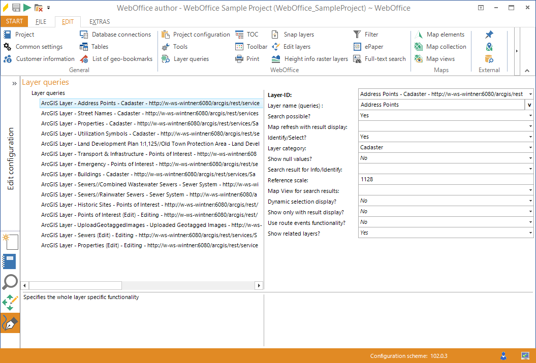 Configuration tree on the left, configuration form on the right
