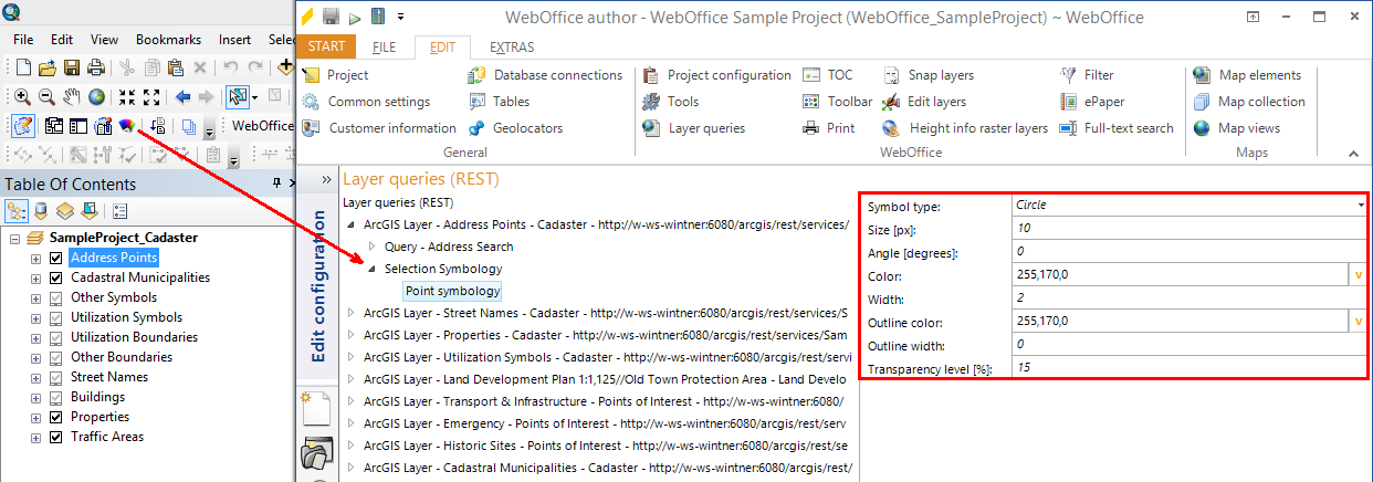 Transferring the customized selection symbol to the WebOffice 10.7 SP1 project