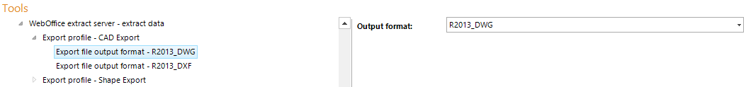 Export file output formats configuration