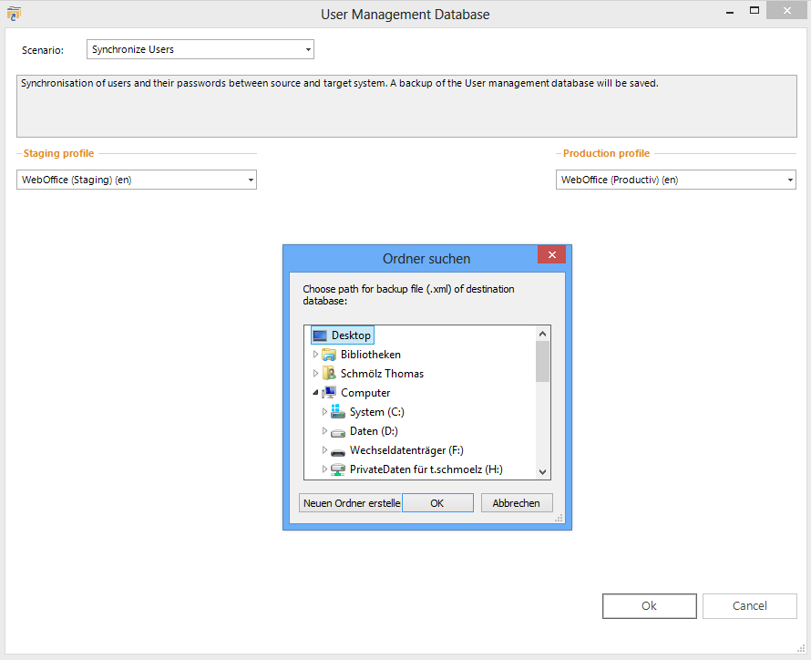 Choose the location to save the backup UMDB file