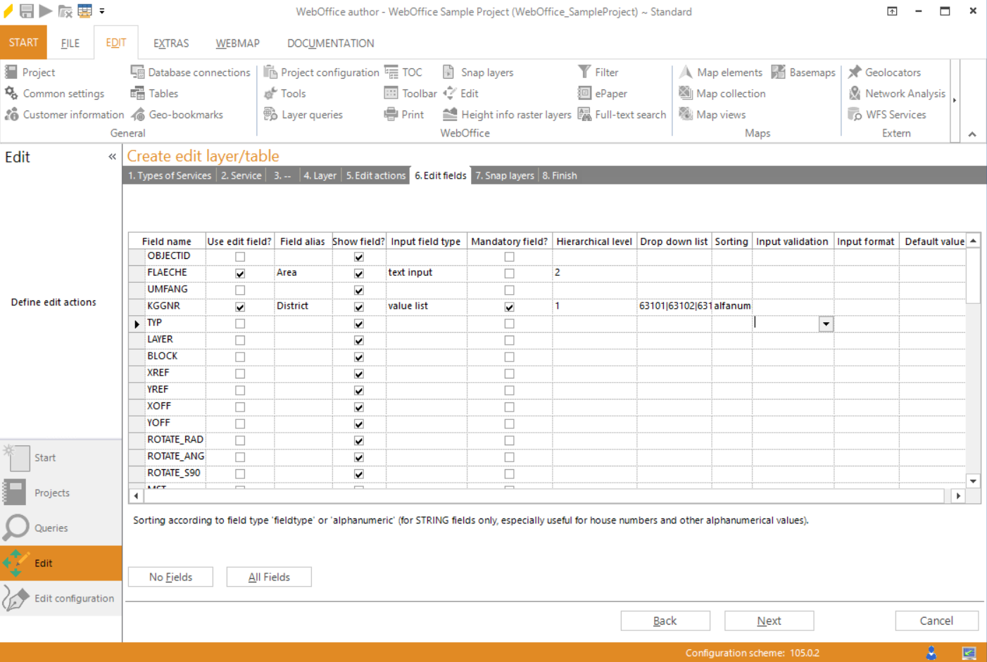 Wizard "Create edit layer/table" - edit fields