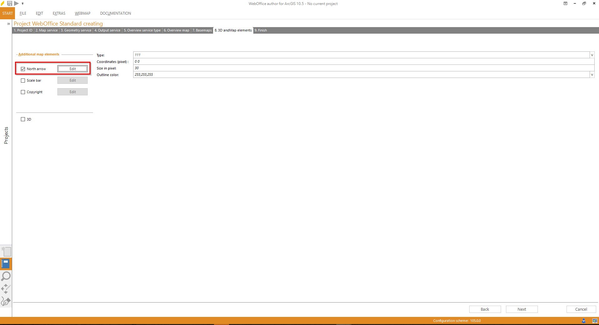 Wizard "Create Project" - configuring a north arrow Wizard "Create Project" - configuring a north arrow
