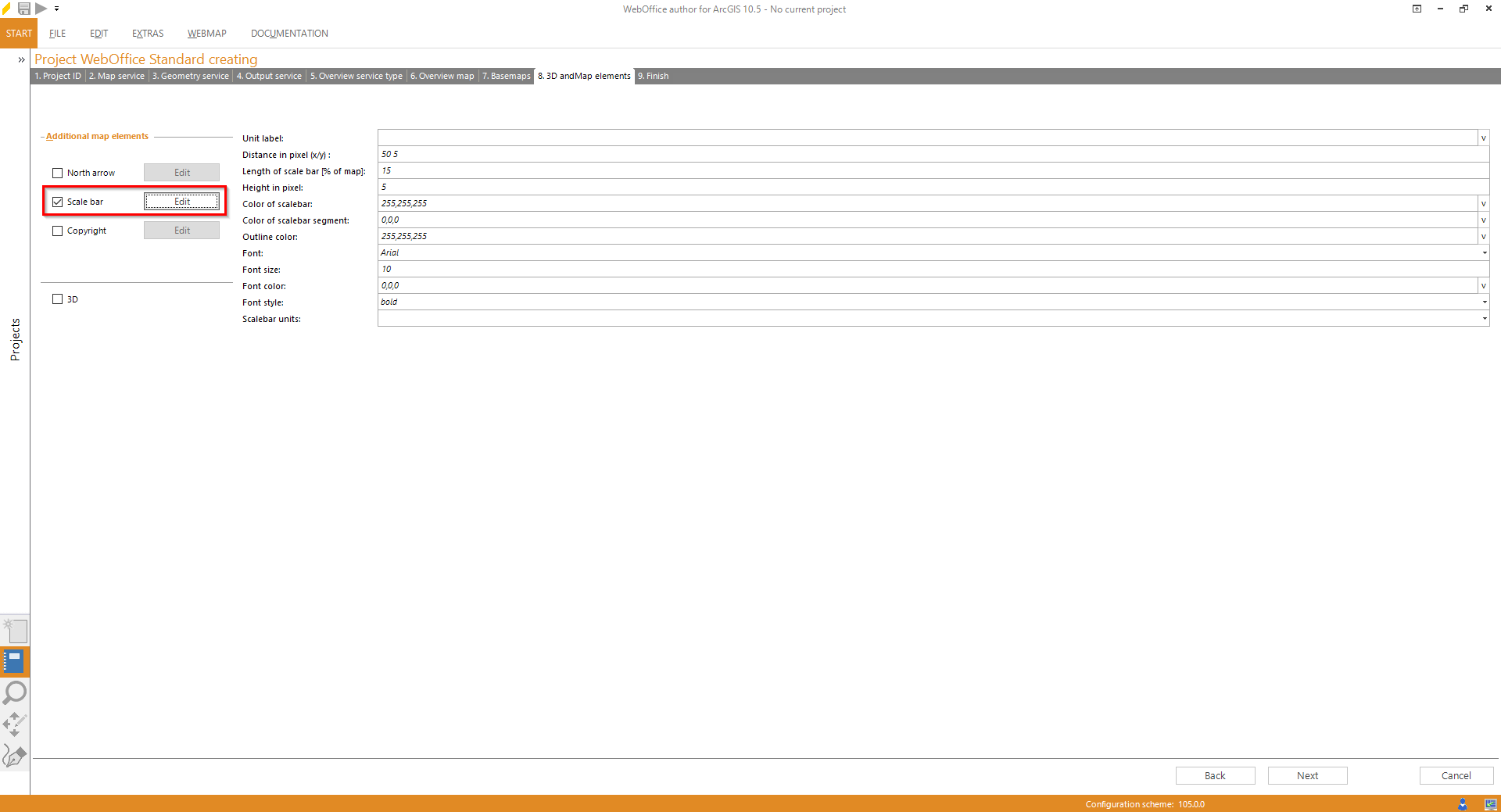 Wizard "Create Project" - configuring a scale bar Wizard "Create Project" - configuring a scale bar