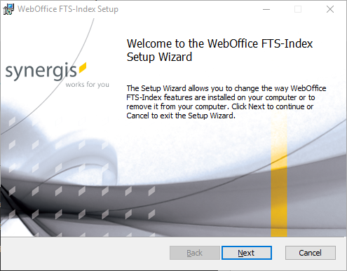 SynerGIS WebOffice FTS-Index Setup SynerGIS WebOffice FTS-Index Setup