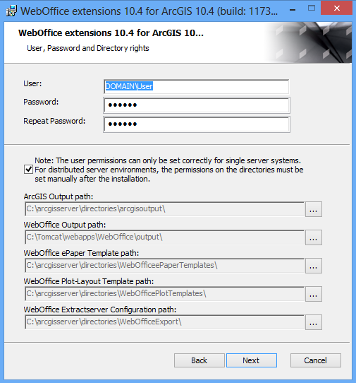 Installation with a WebOffice extensions Domain user