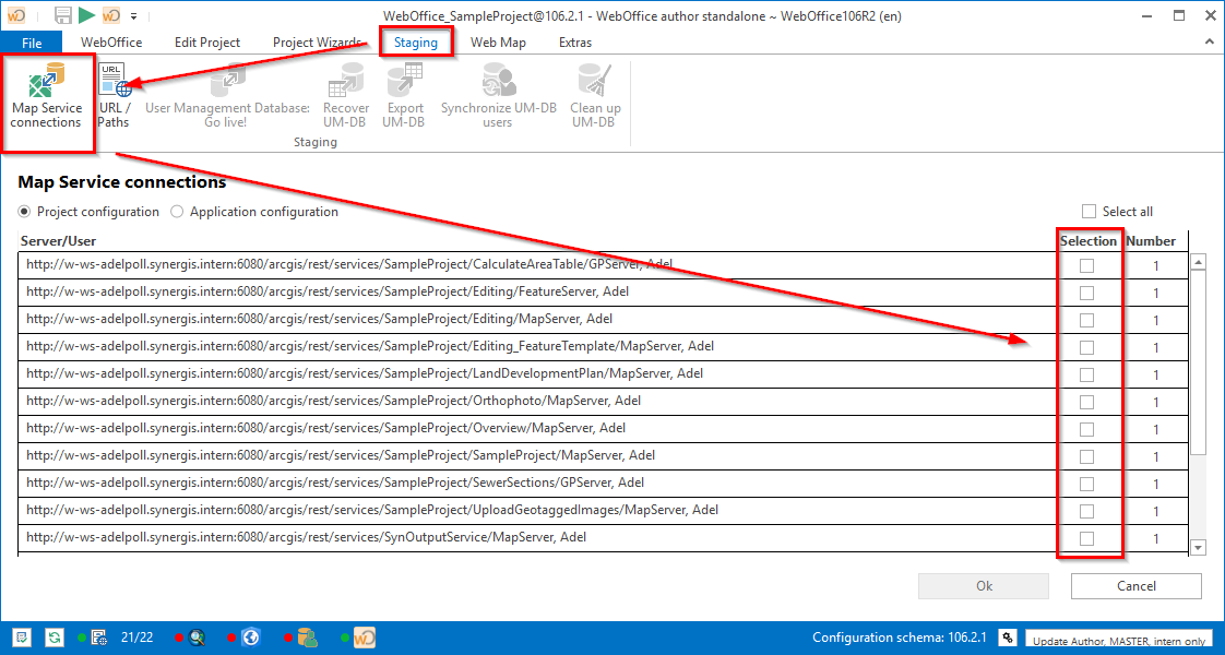 Change server map service connections