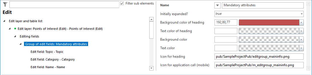 Group of Editing Fields - Configuration