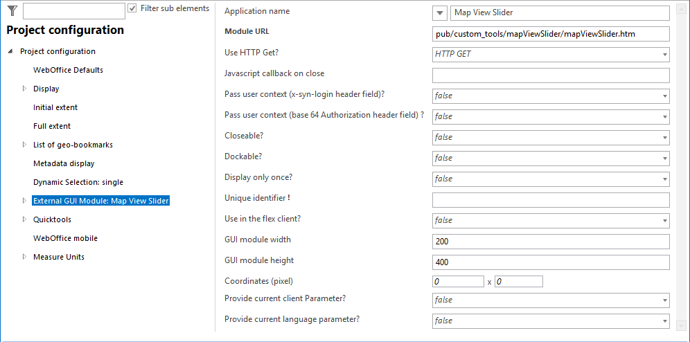 External GUI module configuration