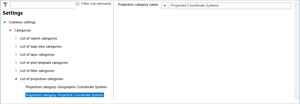 Projection category configuration