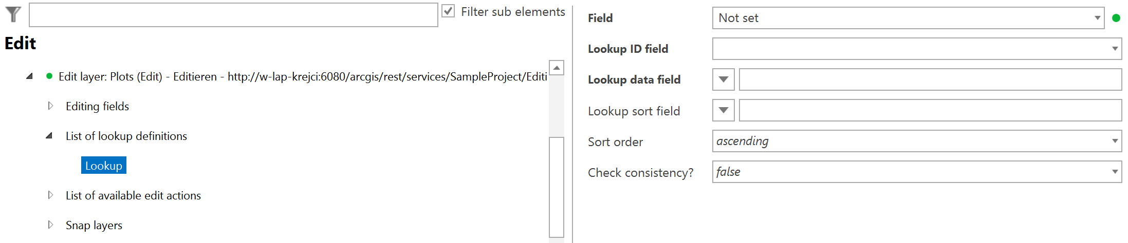 Lookup configuration for an edit layer