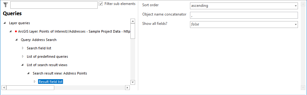 Result field list configuration Result field list configuration