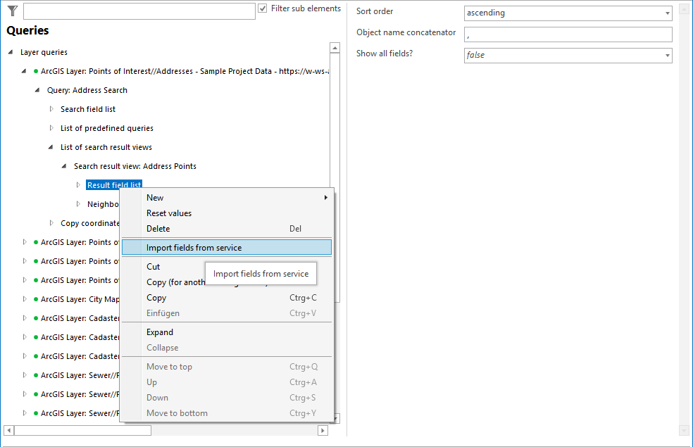 Automatic import of search fiels of the service Automatic import of search fiels of the service