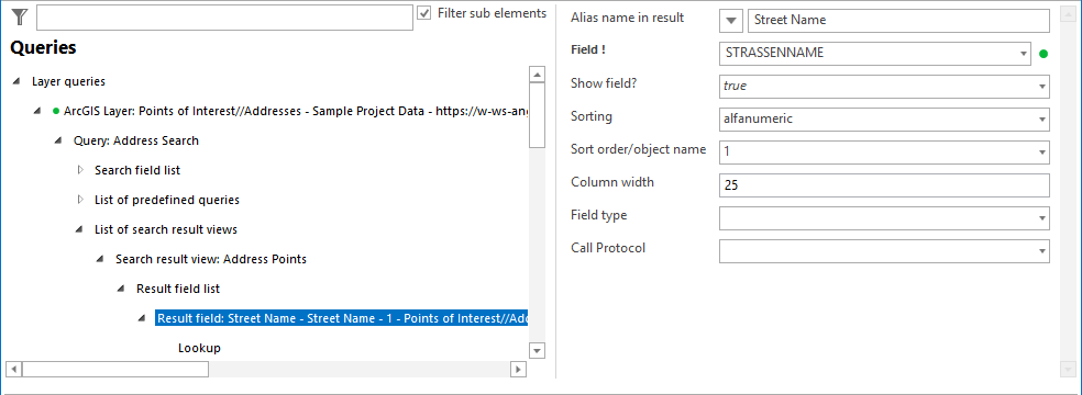 Result field configuration Result field configuration
