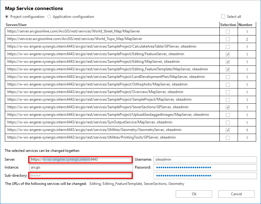 Replacing map service connection parameters