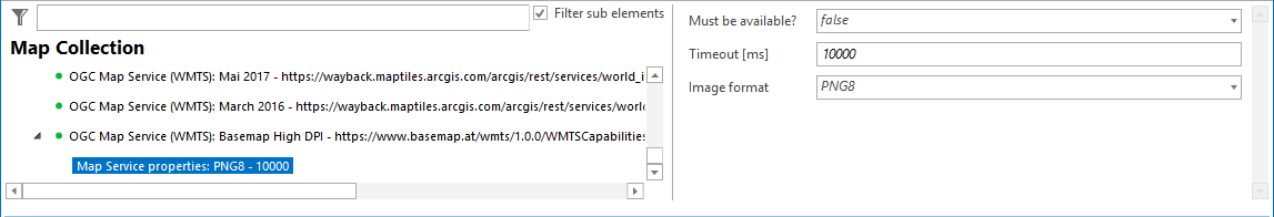 Map service properties configuration of OGC WMTS