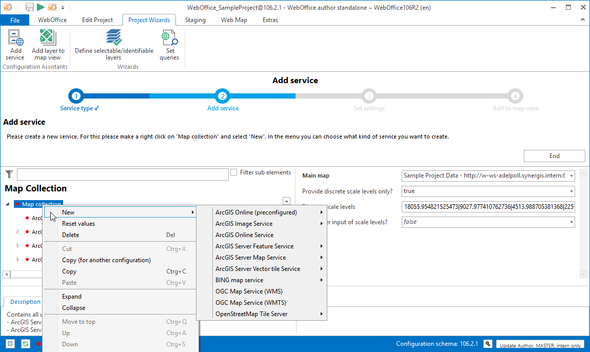 Selection of a map service type