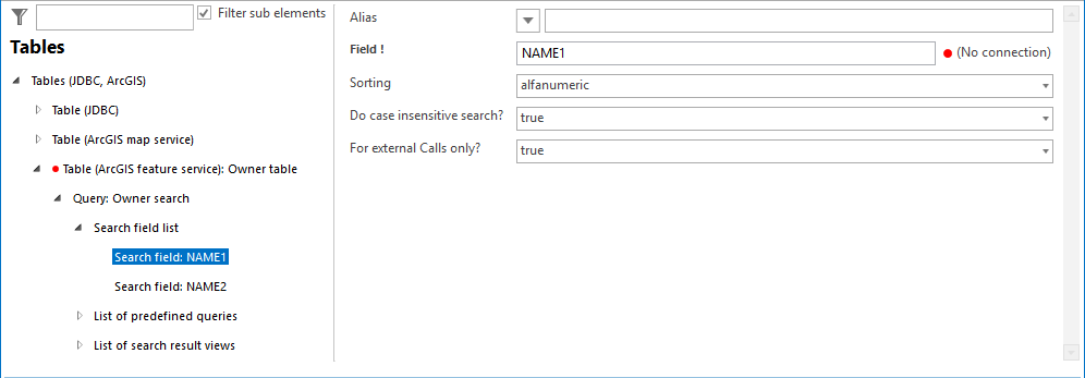 Search field list and search field