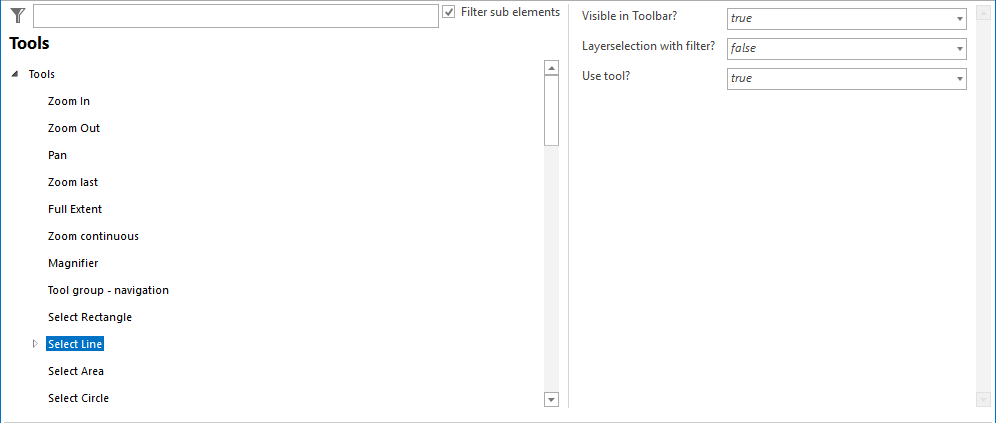 Select Line tool configuration Select Line tool configuration