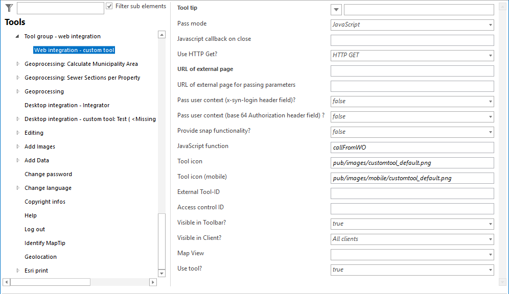 Web Integration - Custom Tool configuration